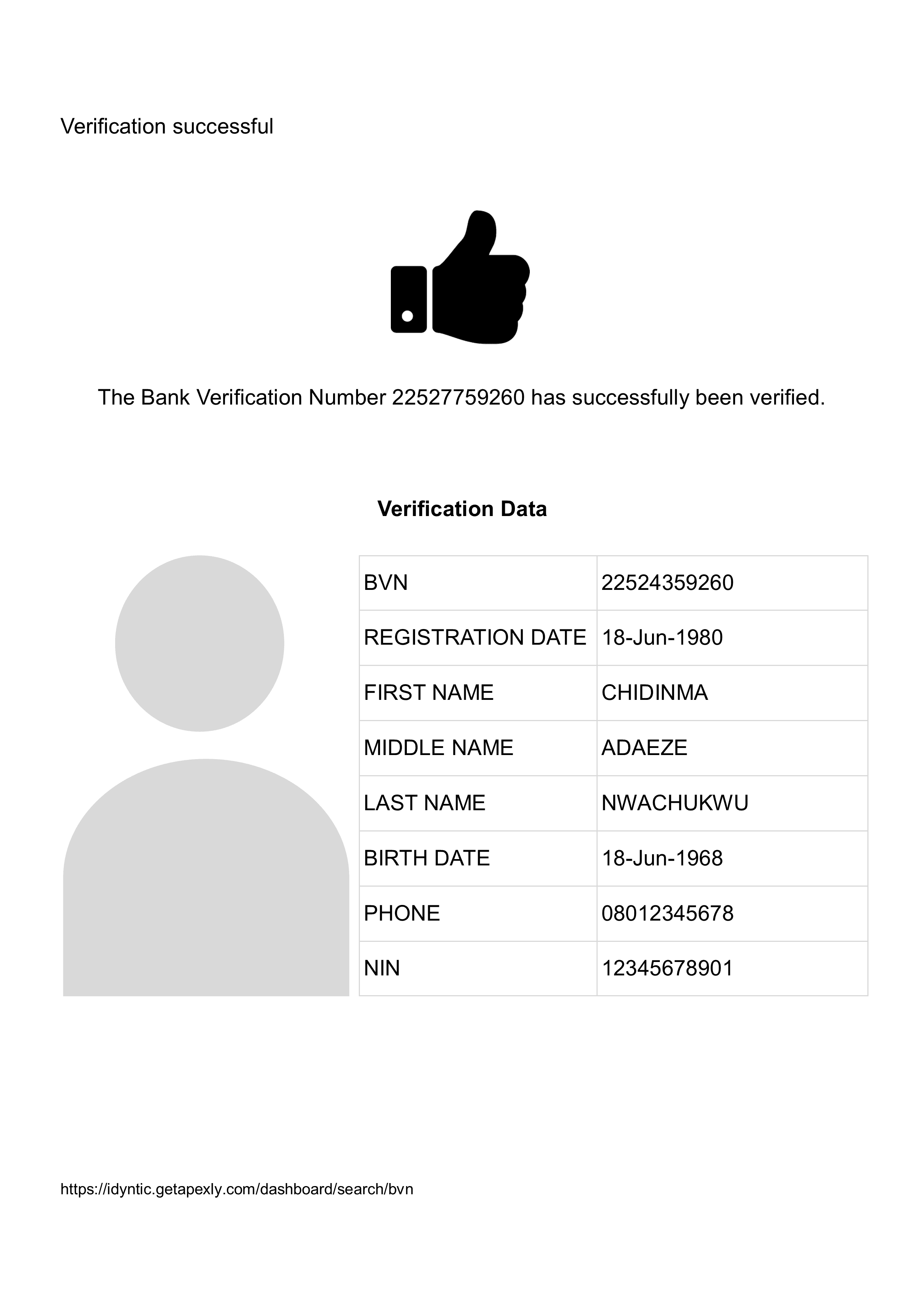 BVN verification slip