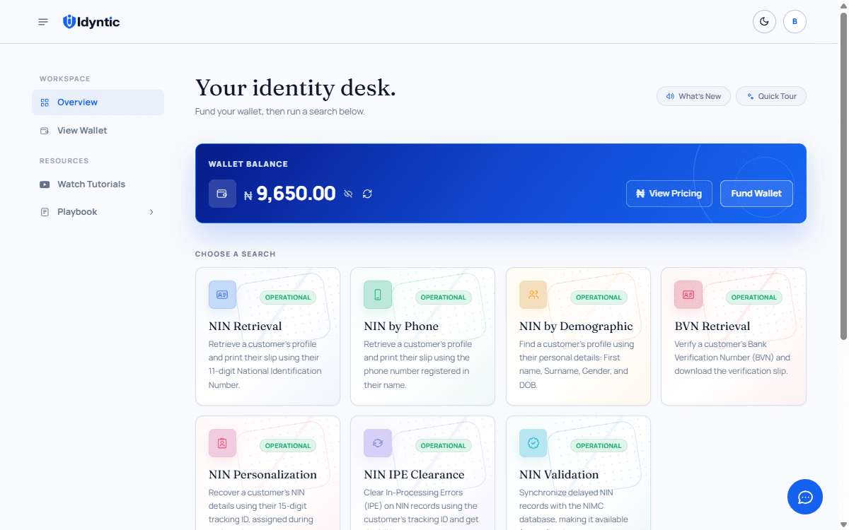 Idyntic Identity Desk Platform Dashboard